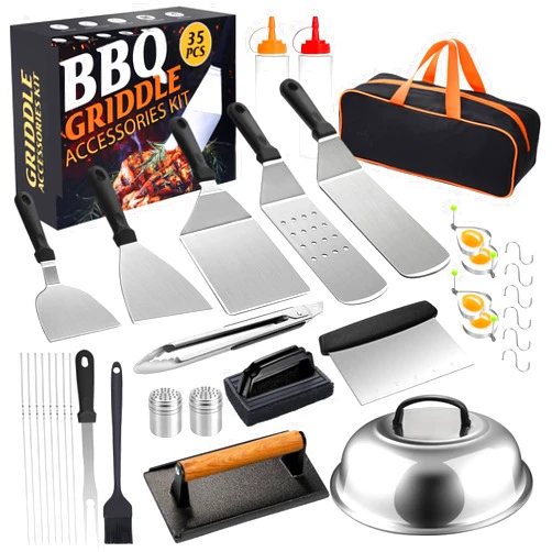 AZNN Griddle Accessories Kit - 35PCS Flat Top Grill Accessories for Blackstone and Camp Chef, Professional Grill Spatula Set with Scraper, Burger Press, Basting Cover for Outdoor Grilling BBQ