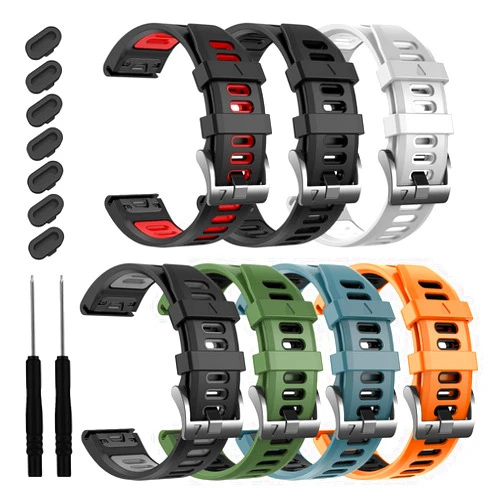 EZMVZKU 22mm Quickfit Sport Band for Garmin Fenix E/Fenix 8 47mm/Fenix 7/7 Pro/6/6 Pro/5/5 Plus, Silicone Watchband Replacement Strap for Forerunner 965 955 945/Approach S70 S62