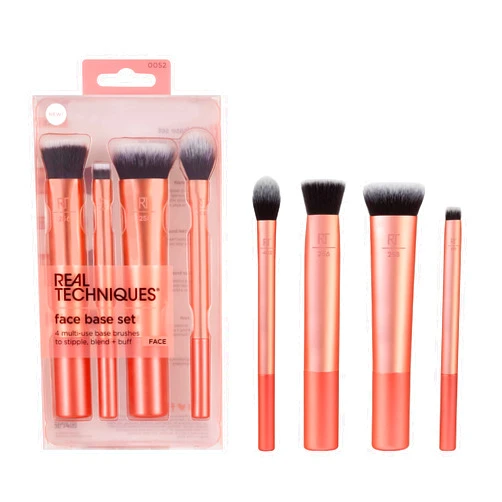 Real Techniques 4 Piece Face Base Makeup Brush Set, For Concealer, Foundation, Contour, & Setting Powder, Makeup Brushes For Blending & Buffing, & Sculpting, Travel Friendly, Gift Set, Cruelty-Free