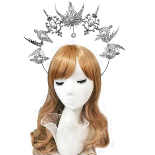 Hunikmtgsiol Baroque Tiara Crown Crown Headband Halo Crown Vintage Headband Gold Silver Sweet KC Hair Hoop Girls Crown Headband 4