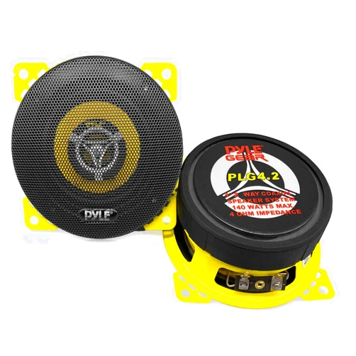 Pyle Car Two Way Speaker System-Pro 4 Inch 140 Watt 4 Ohm Mid Tweeter Component Audio Sound Coaxial Speakers For Car Stereo w/20 Oz Magnet,1.85” Mount Depth Fits Standard OEM-Pyle PLG4.2(Pair),Yellow