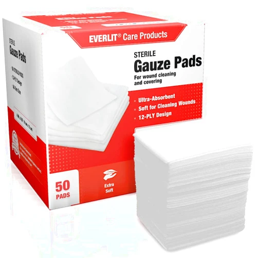 EVERLIT [Extra-Thick] 4''x4'' Sterile Gauze Pad 12-Ply, 150 Pack, Individual Wrapped, Ultra Absorbent Large Non-Woven Medical Gauze Sponges for Wound Care Home First Aid Kit