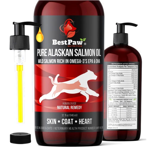 Best Paw Nutrition Pure Wild Alaskan Salmon Oil for Dogs & Cats Skin and Coat - Fish Oil Liquid with Pump - Supports Joint Function, Immune & Heart Health - Omega 3 Liquid Food Supplement - All Natural EPA + DHA - 32oz