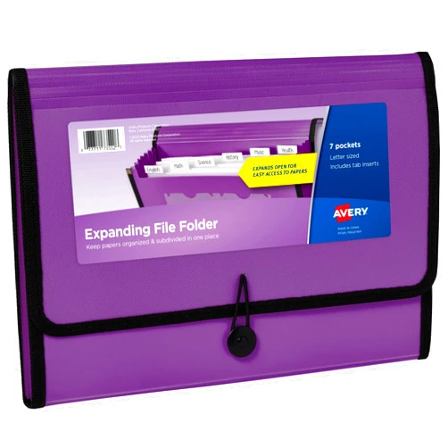 Avery Expanding File Folder Organizer, 7-Pocket Accordion File Organizer, Plum, Holds 425 Letter/A4-Size Sheets (73552)