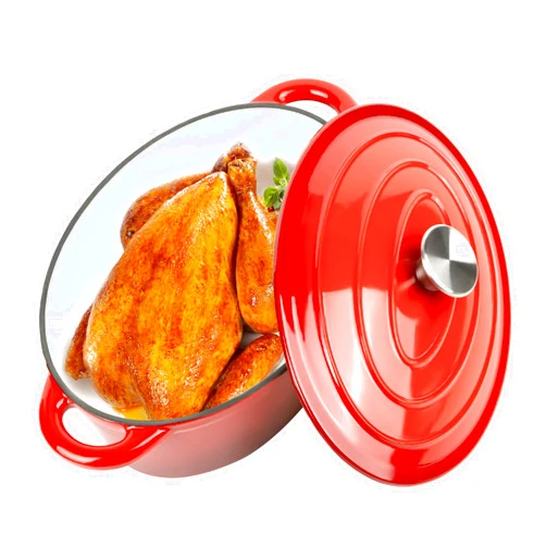 Kerilyn 4.5 QT Enameled Oval Dutch Oven Pot with Lid and Dual Handles, Cast Iron Dutch Oven for Cooking, Bread Baking, Non-stick Enamel Coated Cookware (Red)