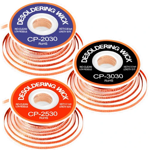 JoTownCand 3 Pcs Premium Desoldering Wick Set, 10FT No Clean Low Residue Solder Wick Braid (0.08, 0.1, 0.12IN) – Effortlessly Remove Solder and Disassemble Electronics