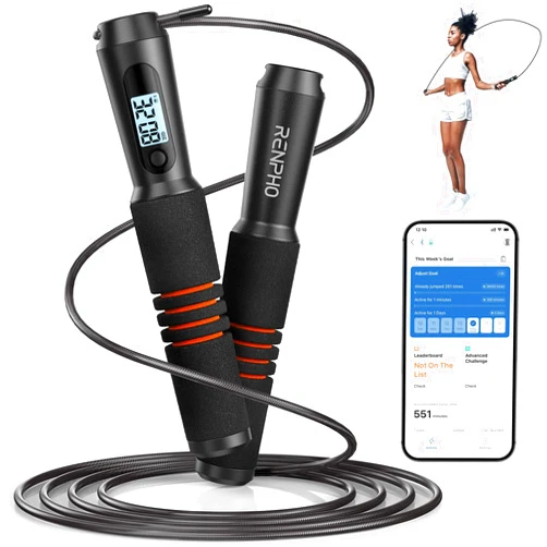 RENPHO Smart Jump Rope - APP Data Storage & Tracking & Analysis, Tangle-Free Jumping Rope for Men, Women, Skipping Rope with Counter, Adjustable workout Jump Ropes for Crossfit, Gym, MMA