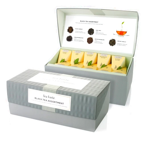 Tea Forte Presentation Box Tea Sampler Gift Set, 20 Assorted Variety Handcrafted Pyramid Tea Infuser Bags (Black Tea)