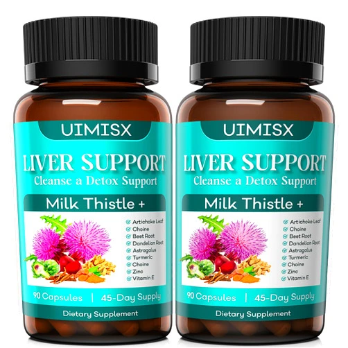 UIMISX Milk Thistle Supplement - Liver Detox Cleanse Formula Herbal Liver Support with Milk Thistle, Dandelion Root, Artichoke, Turmeric, Astragalus for Liver Health, 90 Capsules-2 Pack