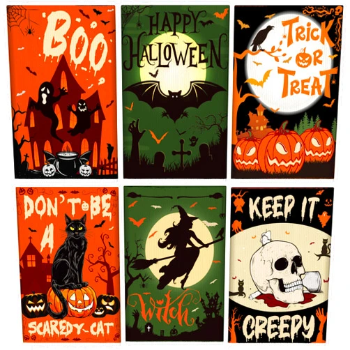 Jpfezry 6PCS Halloween Kitchen Hand Towels：Trick or Treat Ghost Pumpkin Bat Cat Tea Towel Dish Set Decorations for Bathroom Holiday Decor