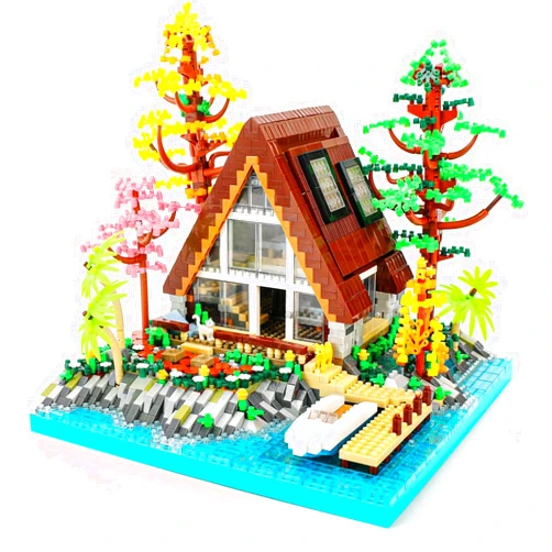OundarM A-Frame Hütte am See Micro Building Blocks Building Kit, Architecture Set Wooden Forest House Building Blocks Set for Adults and Teenagers from 14+ Years (2688 Pieces)