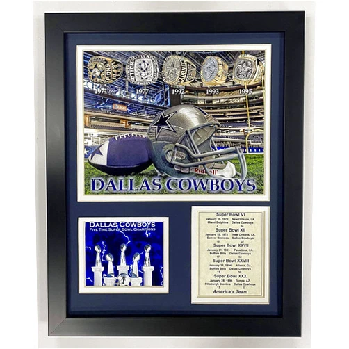 Legends Never Die Dallas Cowboys Super Bowl Championship Rings Collectible | Framed Photo Collage Wall Art Decor - 12