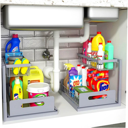 REALINN Under Sink Organizer, Pull Out Cabinet Organizer 2 Tier Slide Out Sink Shelf Cabinet Storage Shelves, Under Sink Storage for Kitchen Bathroom Cabinet, Gray, 2 Pack