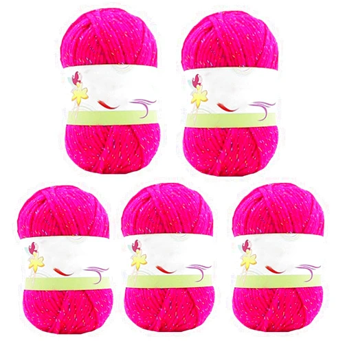 CLISIL 250gram Sparkle Hot Pink Acrylic Yarn for Knit Crochet Projects - Metallic DIY Blanket Beanie Doll Shining Yarn