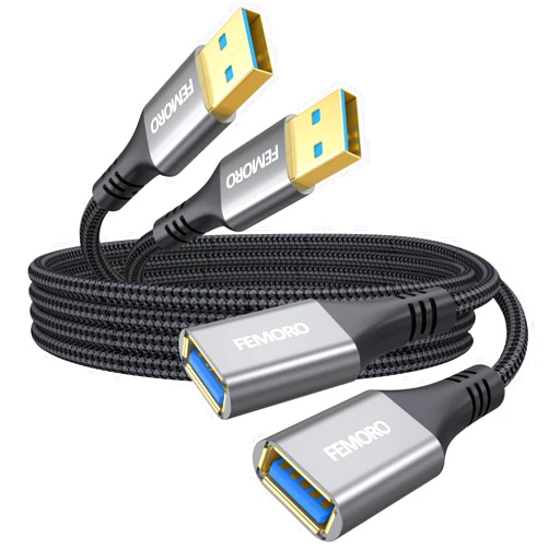 FEMORO USB Extension Cable 6ft Pack of 2, [5Gbps Data Transfer/60W Charging] USB Type A 3.0 Male to Female Extender for DVD Player Mouse Keyboard Flash Drive Printer and More