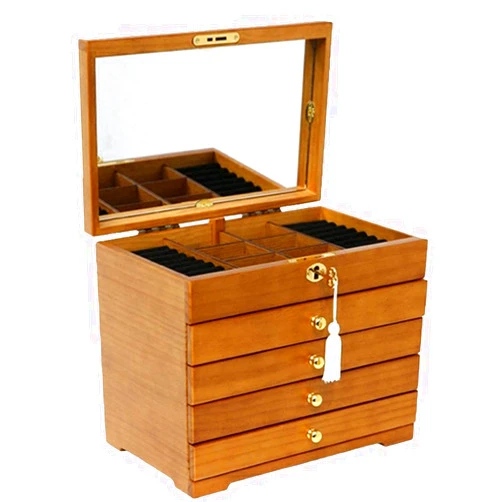 ZHIYOUGO Jewelry Storage Box Gift for Women Jewelry Box Wooden Showcase Five Layers of Large Capacity with Lock and Mirror Vintage Versatile Storage Box for Hand Jewelry New Year