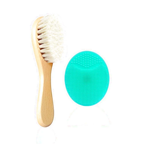 Mocokkiti Baby Hair Brush, Goat Bristles Brush and Baby Cradle Cap Brush Set for Cradle Cap Wood Bristle Brush for Newborns and Toddlers (2 Piece)