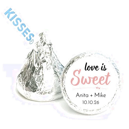 9 by Neetz Personalized Candy Stickers | 108 Labels for Hershey Kisses | Custom Wedding Stickers | 20 Color Choices (Sweet)