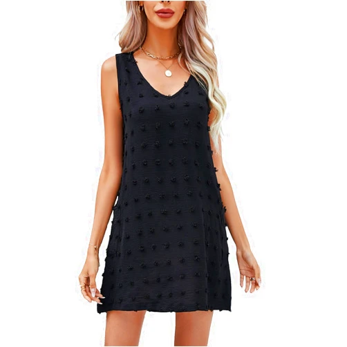 YULOONG Women's Summer Casual Dress Sexy V Neck Beach Cover up Loose fit Tank Top Swiss Polka Dot Vest with Pockets