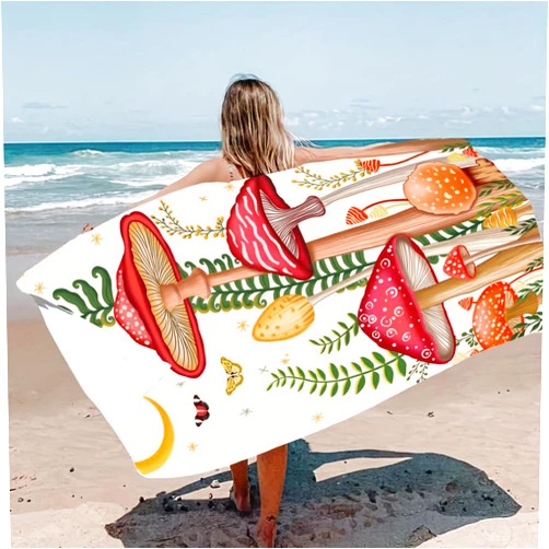 Jhdstore Thick Mushroom Beach Towel 30”x60” Microfiber Terry Beach Towels Kids Soft Camping Towels Sandproof Quick Drying Travel Swim Pool Yoga Gym Camping Women Men Beach Essentials Accessories Vacation Gift