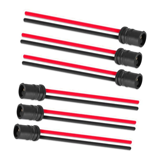 Tesnaao 6 PCS Car T10 Instrument Bulb Socket, 12961 Round Mouth Rubber Lamp Holder Wiring Harness Connector, Stable Connection Pre-Wired Extension Harness Adapter, Universal for Cars (Black & Red)