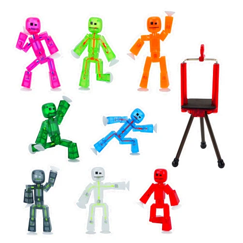 StikBot Zing, Set of 8 Clear Collectable Action Figures and Mobile Phone Tripod, Create Stop Motion Animation, Great for Kids Ages 4 and Up