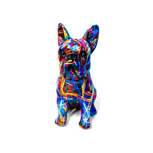 TRIrunpdl French Bulldog Statue, Unique Water Transfer Graffiti Art Frenchie Figurine, High-Gloss Finish Resin Dog Sculpture, Modern Home Office Decor, for Frenchie Lovers & Dog Moms