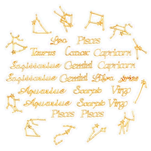 OLYCRAFT 96pcs Zodiac Sign Resin Fillers 2-Style Constellation Words Star Sign Alloy Epoxy Resin Supplies Filling Accessories for Resin Crafting and Jewelry Making - Golden
