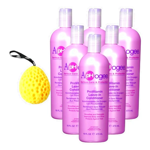 Moofin Aphogee Pro Vitamin Leave In Conditioner For All Hair Types 16Oz, Hair Conditioner With Bath Sponge, Strengthens & Increases Fullness, Leave In Hair Conditioner For Women And Men, Pack Of 6