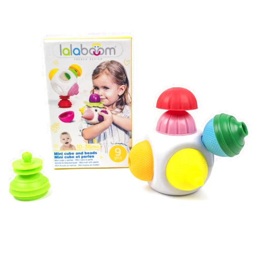 Lalaboom – Cube and Beads to Assemble Preschool – Step by Step Shapes and Colors Construction Game for Children from 10 Months to 4 Years Old. - 9 Pieces - BL650, Multicolor