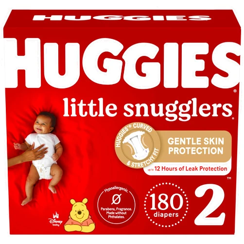Huggies Size 2 Diapers, Little Snugglers Baby Diapers, Size 2 (12-18 lbs), 180 Ct (3 packs of 60), Packaging May Vary