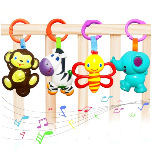 YUNLOVXEE Baby Toys, Cartoon Animal Hanging Rattle Toys, Handbells Baby Rattles, Baby Bed Crib Car Seat Travel Stroller Toys for Infant, Best Birthday Gift for Newborn, 4 Pack