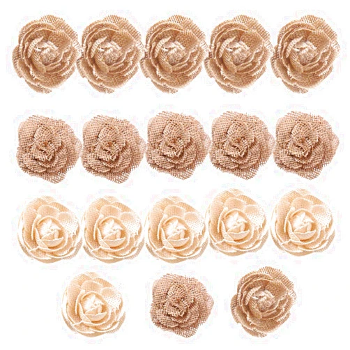 CCINEE Natural Burlap Flowers Assorted Handmade Burlap Rose for Wedding Decoration and Floral Crafts Making, Pack of 18