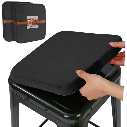 SINOSSO Velvet Magnetic Metal Stool Cushions Set of 2, Luxury Comfortable Kitchen Cafe Stackable Bar Stool Seat Pads (Square, Black, 2)