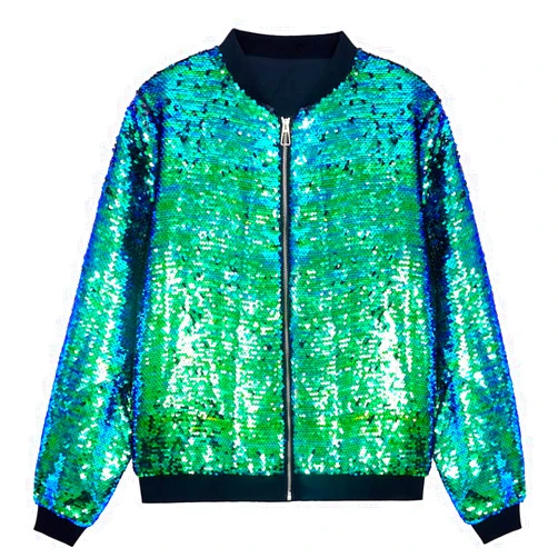 A ARFAR Women Sequin Jackets Flip Glitter Varsity Bomber Sparkly Coat Party Outwear Ladies Shiny Cloth