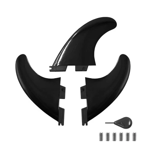 Generic Dual Tab Surfboard Thurster Fin Set - 3 Medium Fiberglass Fins + Key & Screws for Longboard & Shortboard