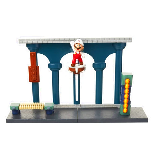 JAKKS Pacific Nintendo Super Mario Lava Castle Deluxe Play Set, Includes: 2.5” Fire Mario Figure & Mechanical Features, Spinning Fireballs Tower, Swinging Pendulum, Bone Lift & Bridge