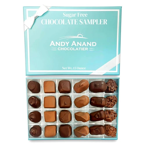 ANDY ANAND CHOCOLATIER Andy Anand's Exquisite Sugar Free Chocolate Sampler: Unbelievably Delicious, Guilt-Free Indulgence in Assorted Gourmet Flavors, Gift Boxed (13 Oz) - Diabetic Friendly!