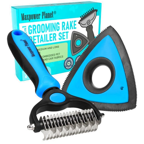 Maxpower Planet Pet Grooming Rake and Mini Pet Hair Remover Tool, Undercoat Rake for Dogs & Hair Remover for Car Carpet, Cat Fur Removal and Double-Sided Deshedding Dematting Tool for Dogs and Cats