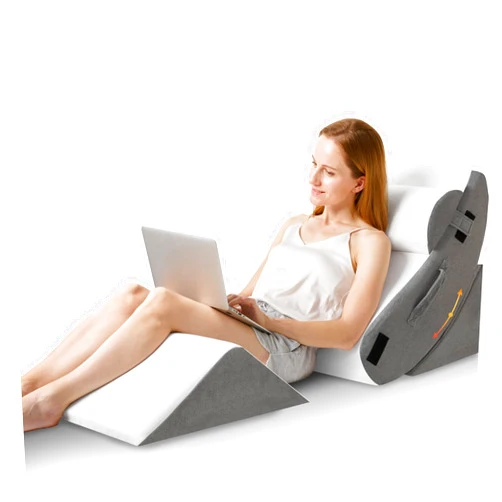 HABUTWAY 4Pcs Orthopedic Wedge Pillow, Bed Wedge Pillow for Sleeping, Post Surgery Foam Wedge Pillow for Back Pain Relief, Triangle Adjustable Support Pillow with Machine Washable Cover, White&Grey