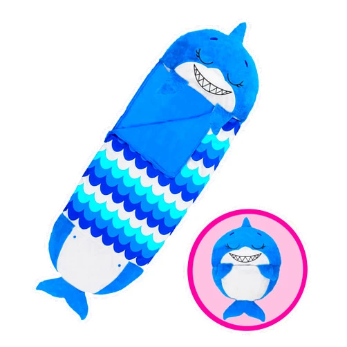 Happy Nappers Pillow & Sleepy Sack- Comfy, Cozy, Compact, Super Soft, Warm, All Season, Sleeping Bag with Pillow- Blue Shark (Medium- 54” x 20”) Medium (Pack of 1)