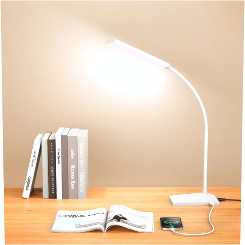 Vansuny LED Desk Lamp with USB Charging Port, Eye-Caring, 5 Color Modes,6 Brightness Levels, Touch Control, Flexible Gooseneck, Memory Function for Dorm Office Work Bedroom (12W,White)