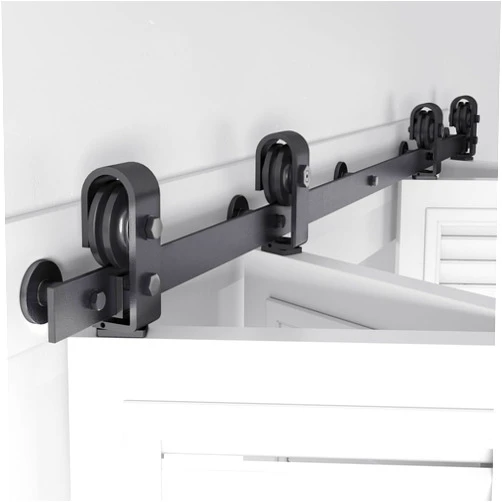 FINOSEN 52 inch Bifold Barn Door Hardware Track Kit for Four 12 inch Closet Doors,Top Mount Sliding System,Heavy Duty Roller,Smoothly and Quietly,Black(Bifold Door Not Included)