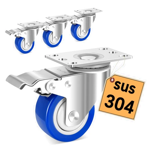 Nefish Stainless Steel Castor Wheels 3 Inch with Brake,Rust-Proof 304 Heavy Duty Casters Set of 4, Anti-Corrosion Industrial Stainless Steel Caster for Furniture,Labs,Restaurants,Outdoor