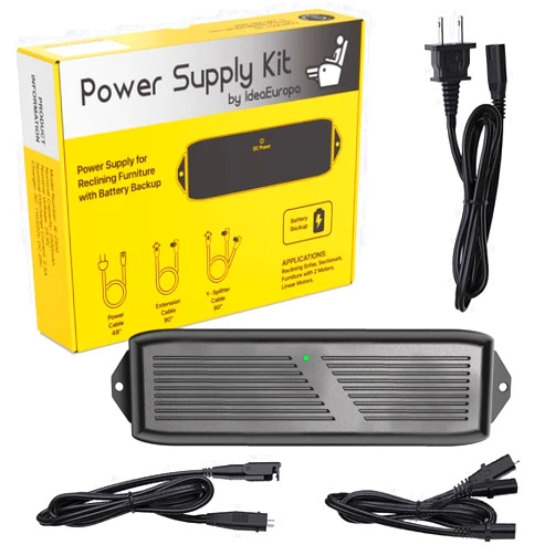 IdeaEuropa Dual Motor Power Supply Transformer Kit for Power Recliner, Sofa, Sectional or Loveseat. 29V 2A AC Power Cord Cable, Extension and Y Splitter Cable