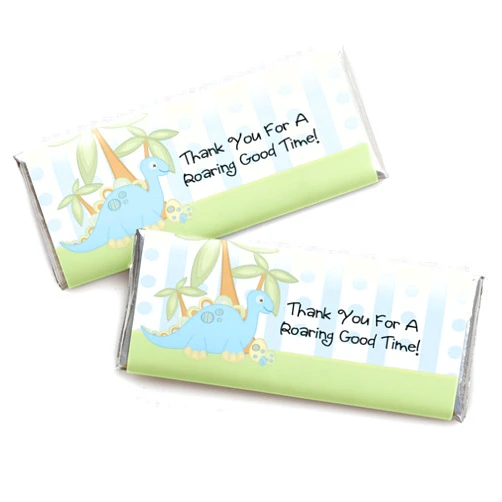 Big Dot of Happiness Baby Boy Dinosaur – Candy Bar Wrappers Baby Shower or Birthday Party Favors - Set of 24