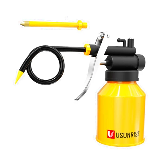 USUNRISE Metal Pumper Oiler Can,Oil Can Pump Oiler with 2 Spout for All Lubrication Need of Car, Bikes and Machines -8 oz.Yellow Capacity