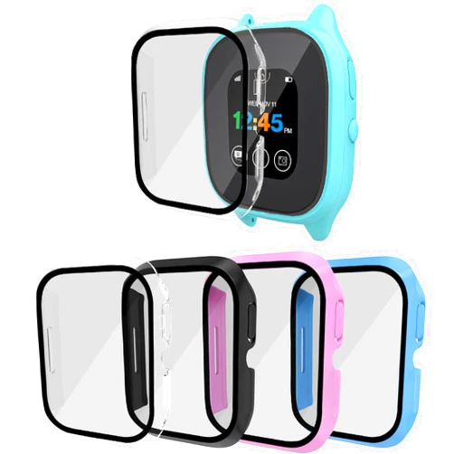 omee 4 Pack Case Compatible for Gizmo Watch 3 Screen Protector with 9H Tempered Glass for Kids, Hard PC Bumper Cover Built-in Tempered Glass, High Definition Compatible with Verizon Gizmo Watch 3
