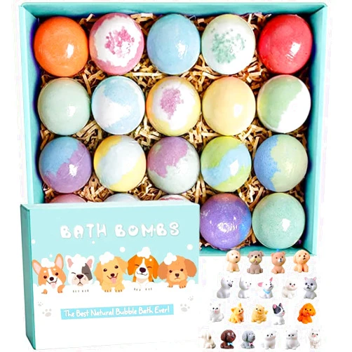 Kottke Bath Bombs for Kids with Surprise Inside for Girls Boys Toddlers, 20 Pack Organic Kids Bath Bombs with Puppy Dolls Inside, Kids Safe Handmade Bubble Bath Fizzies, Ideal Birthday Christmas Gift Set