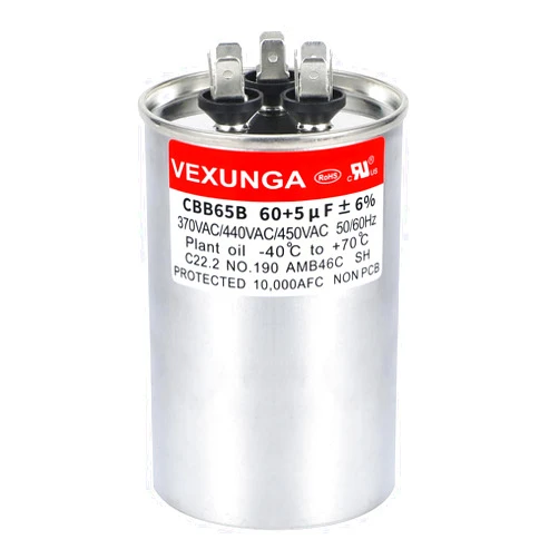 VEXUNGA AC Capacitor 60+5 uF 60/5 MFD 370 or 440 or 450 VAC CBB65B Dual Run Start Capacitors for Air Conditioner Compacitor Motor or Compressor Fan or Condenser Straight Cool